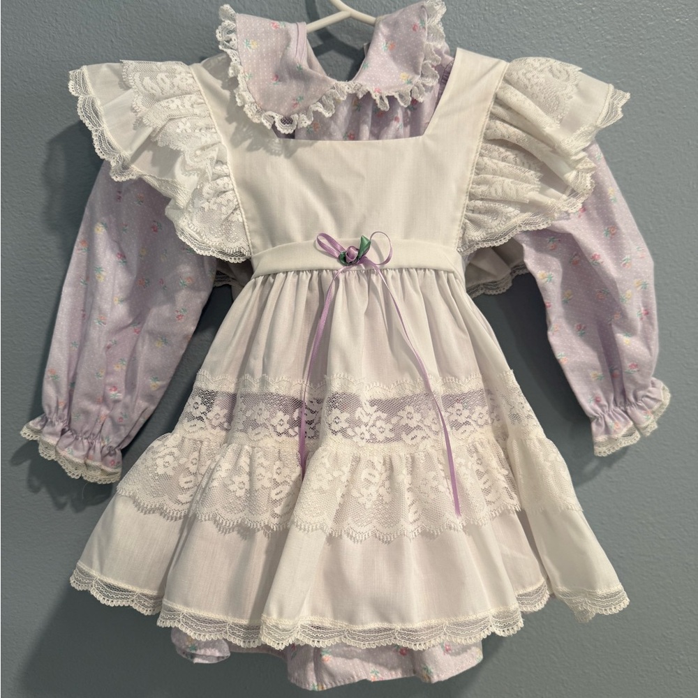 Lilac Floral Dress with White Lace Pinafore - Kids, size 2T